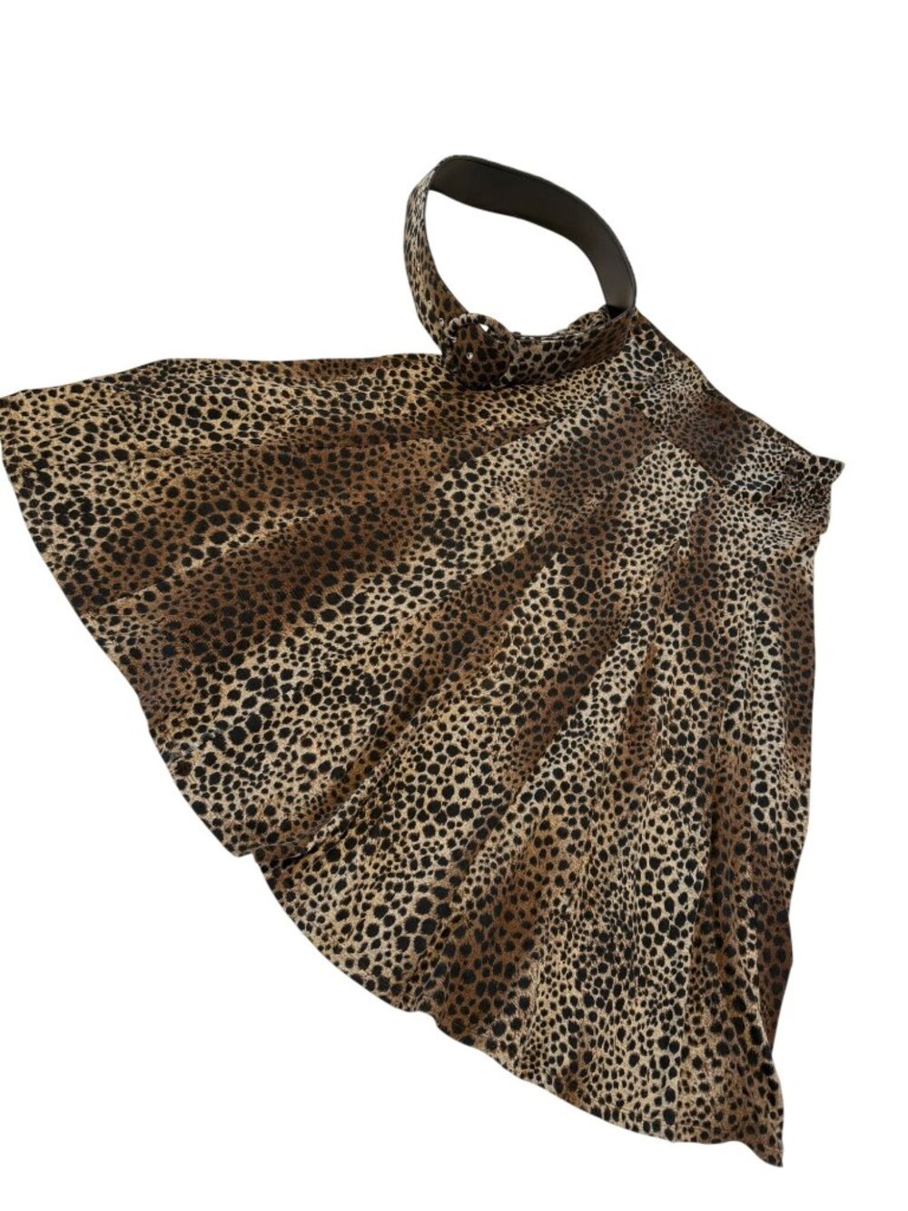 Lapis Leopard Print Swing Skirt With Belted Waist Polyester Stretchy Panel Size